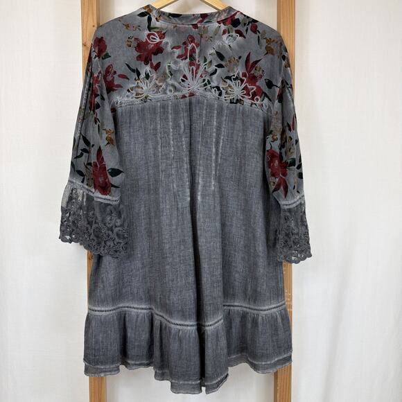 Gretty Zueger Gray V Neck Lace On Cuffs Hem High Low Tunic #1364 Size 2X - Picture 8 of 12